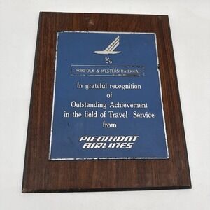 Norfolk & Western Plaque Recieved From Piedmont Airlines For Outstanding Achieve